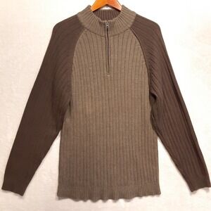 Xg Mens 1/4 Zip Acrylic Blend Sweater Sz.XL/Brown/Ribbed/Mock Neck/LS/Colorblock